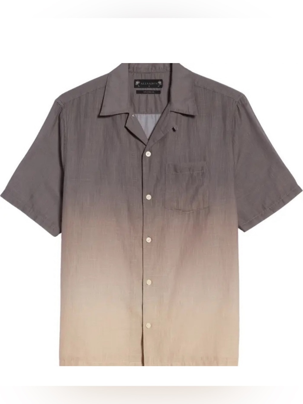 All Saints Axial Ombré Short Sleeve Camp Shirt Size L 100% Cotton Breathable